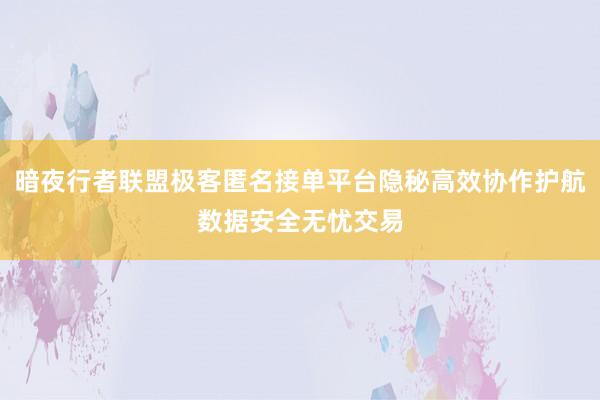 暗夜行者联盟极客匿名接单平台隐秘高效协作护航数据安全无忧交易