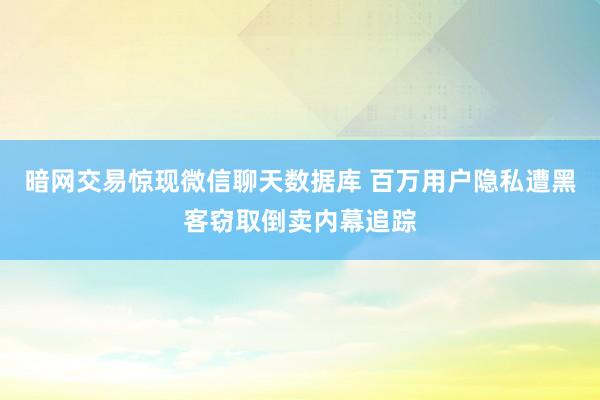 暗网交易惊现微信聊天数据库 百万用户隐私遭黑客窃取倒卖内幕追踪