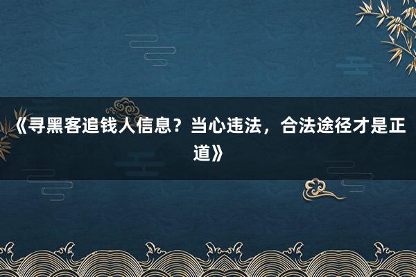 《寻黑客追钱人信息？当心违法，合法途径才是正道》